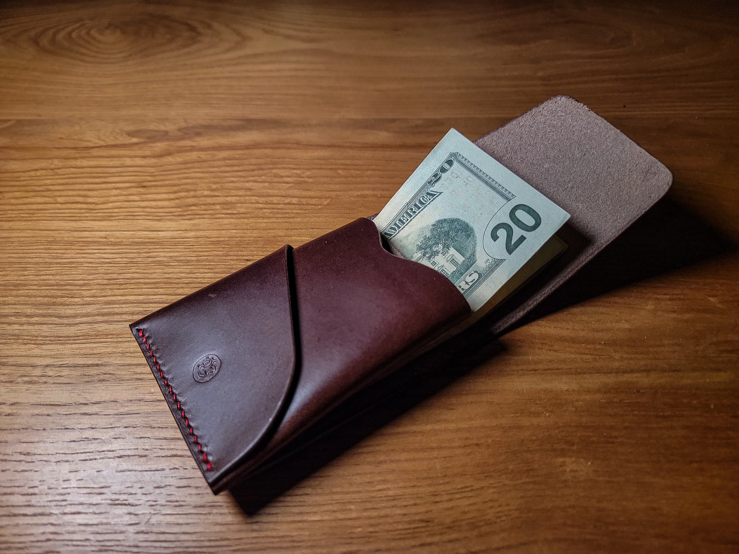 Pioneer Wallet - Walnut with Crimson Thread